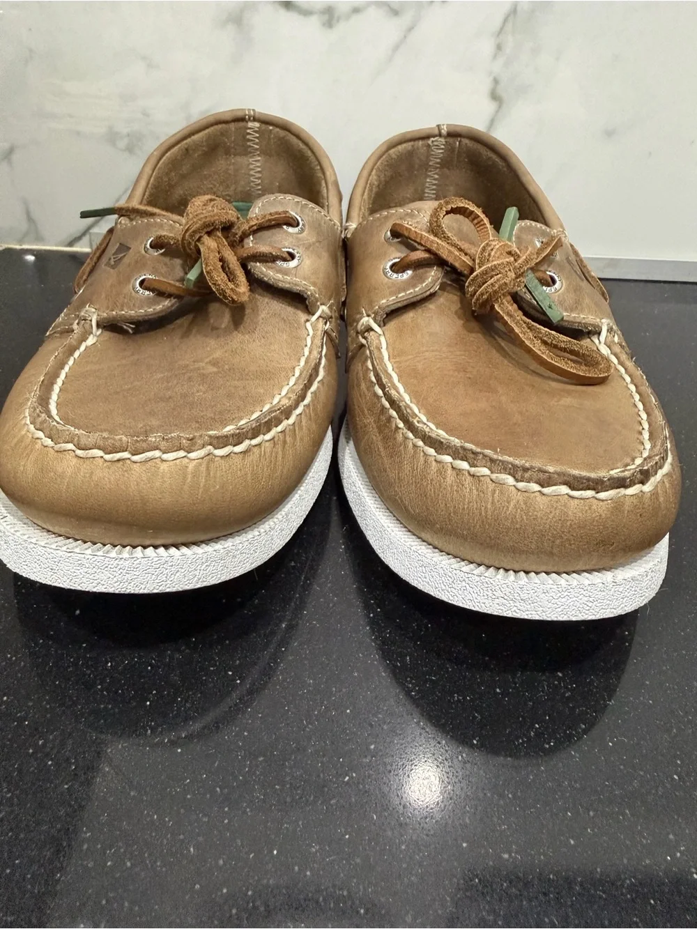 Sperry Brown Leather Moc Toe Boat Shoes with White Soles